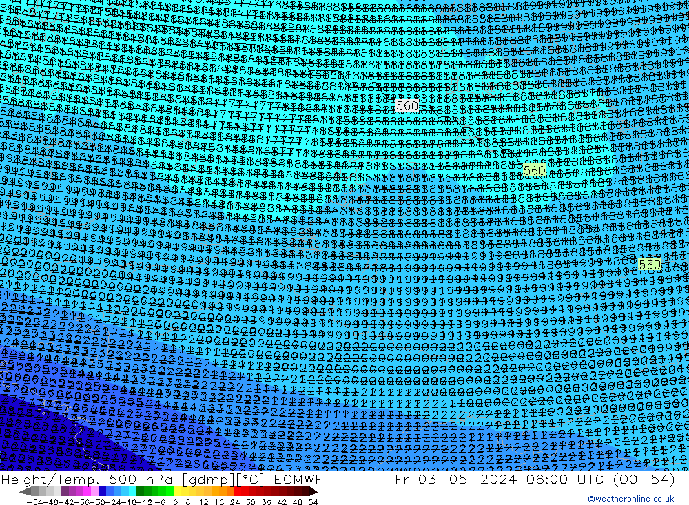 Height/Temp. 500 hPa ECMWF pt. 03.05.2024 06 UTC