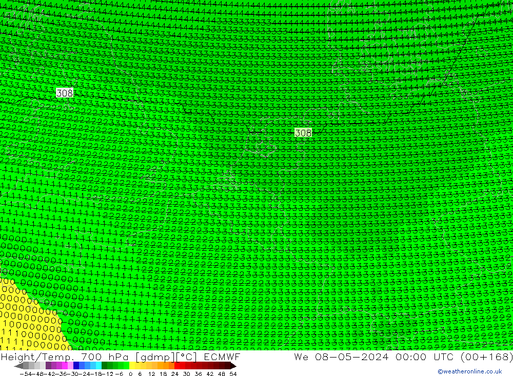 Height/Temp. 700 hPa ECMWF Mi 08.05.2024 00 UTC