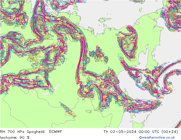 Humidité rel. 700 hPa Spaghetti ECMWF jeu 02.05.2024 00 UTC