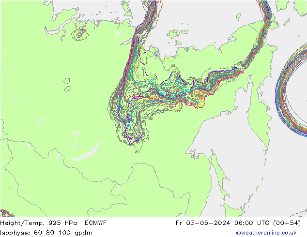 Hoogte/Temp. 925 hPa ECMWF vr 03.05.2024 06 UTC