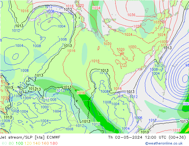 Jet stream ECMWF Qui 02.05.2024 12 UTC