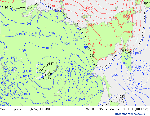 Presión superficial ECMWF mié 01.05.2024 12 UTC