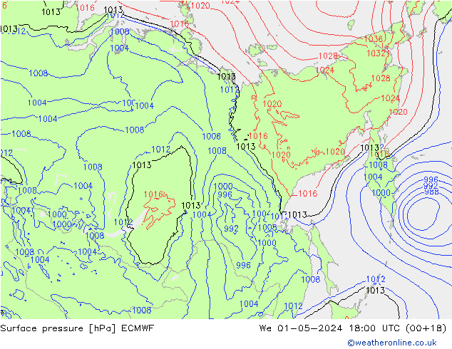pressão do solo ECMWF Qua 01.05.2024 18 UTC
