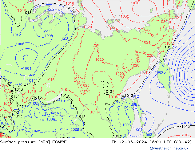 Surface pressure ECMWF Th 02.05.2024 18 UTC