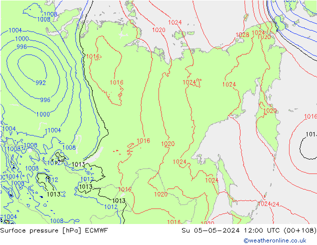 Pressione al suolo ECMWF dom 05.05.2024 12 UTC