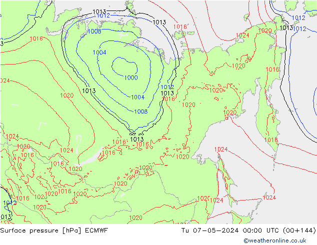 Surface pressure ECMWF Tu 07.05.2024 00 UTC