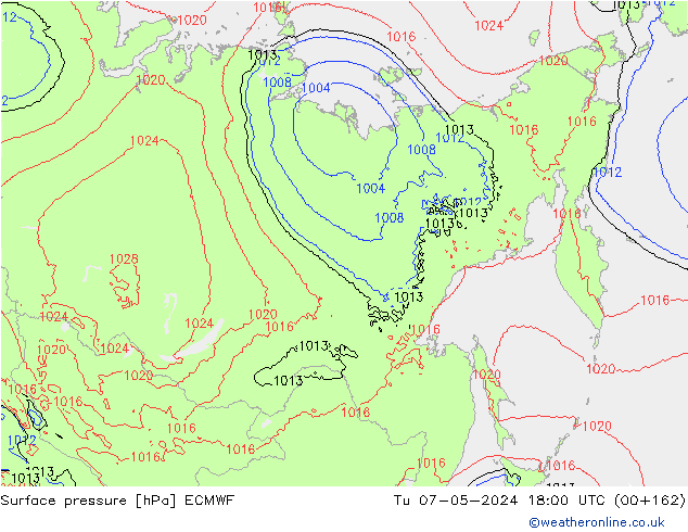 Surface pressure ECMWF Tu 07.05.2024 18 UTC