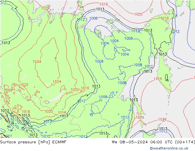 Presión superficial ECMWF mié 08.05.2024 06 UTC