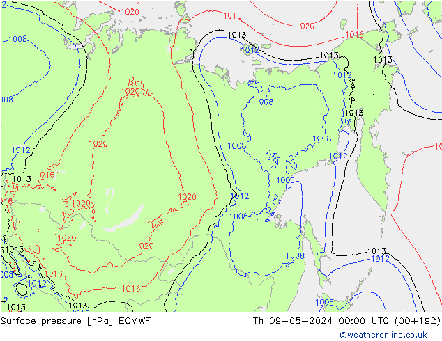 Pressione al suolo ECMWF gio 09.05.2024 00 UTC