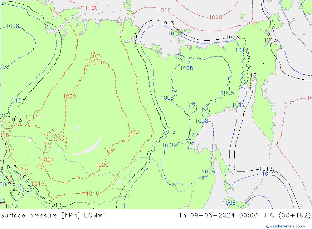 Surface pressure ECMWF Th 09.05.2024 00 UTC