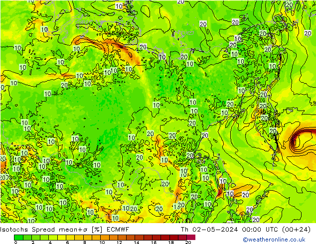 Isotachs Spread ECMWF jeu 02.05.2024 00 UTC