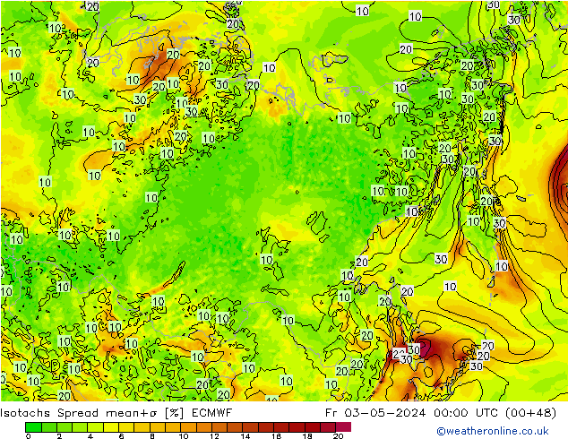 Isotachen Spread ECMWF vr 03.05.2024 00 UTC