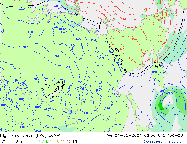 yüksek rüzgarlı alanlar ECMWF Çar 01.05.2024 06 UTC