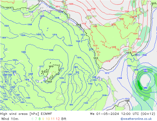 High wind areas ECMWF mer 01.05.2024 12 UTC