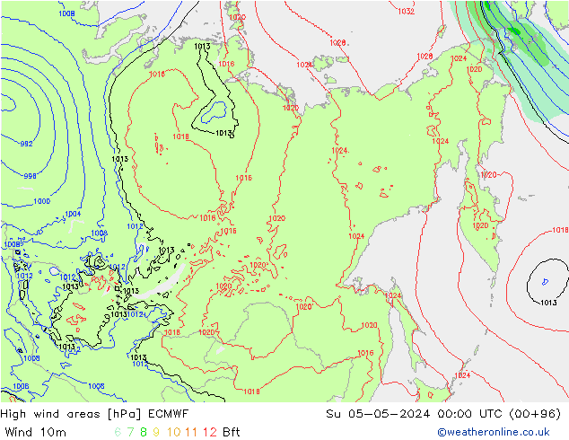 High wind areas ECMWF Вс 05.05.2024 00 UTC