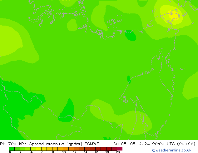 Humidité rel. 700 hPa Spread ECMWF dim 05.05.2024 00 UTC