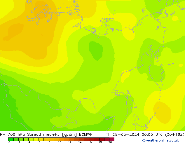 RH 700 hPa Spread ECMWF Th 09.05.2024 00 UTC