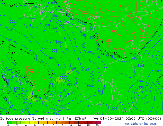 Surface pressure Spread ECMWF We 01.05.2024 00 UTC