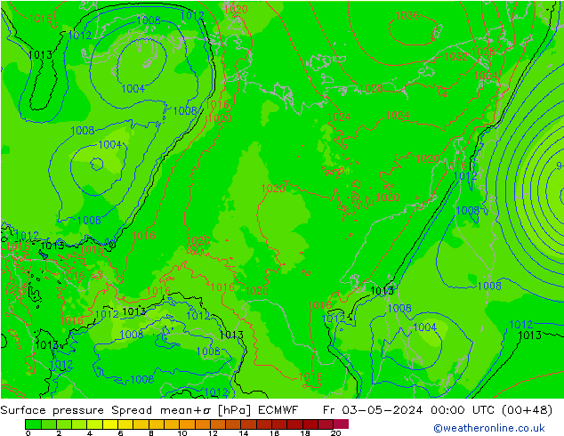 Surface pressure Spread ECMWF Fr 03.05.2024 00 UTC