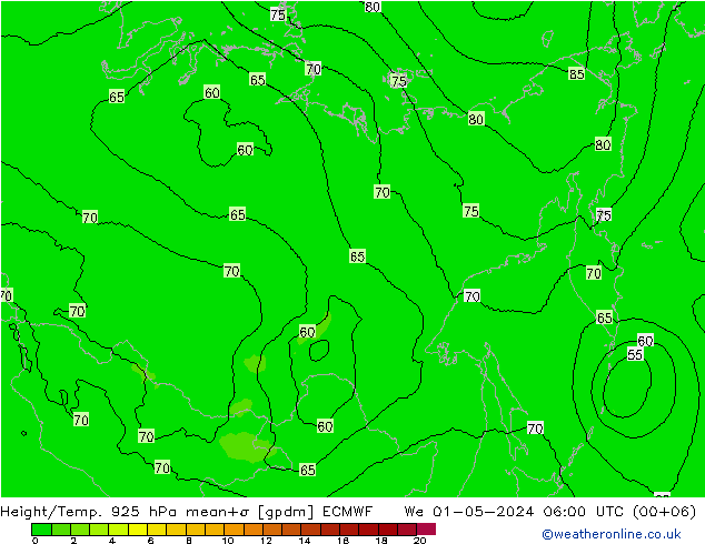 Height/Temp. 925 hPa ECMWF śro. 01.05.2024 06 UTC