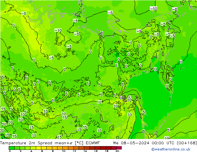 mapa temperatury 2m Spread ECMWF śro. 08.05.2024 00 UTC