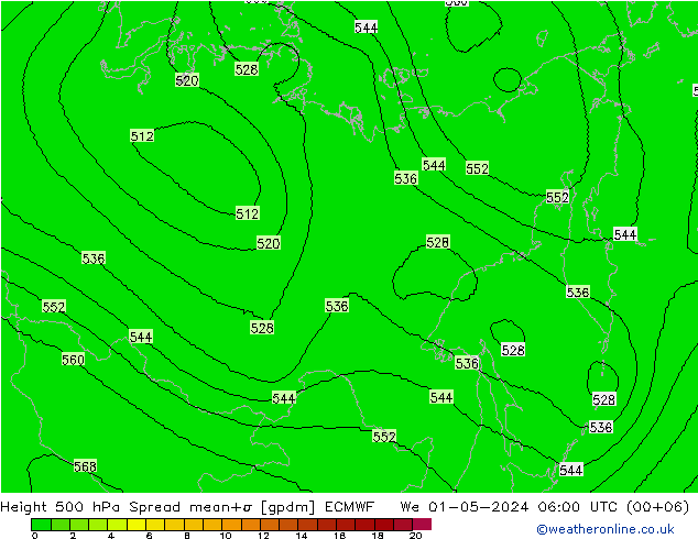 Hoogte 500 hPa Spread ECMWF wo 01.05.2024 06 UTC