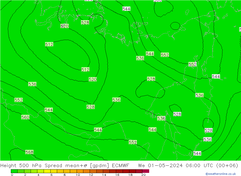 Hoogte 500 hPa Spread ECMWF wo 01.05.2024 06 UTC