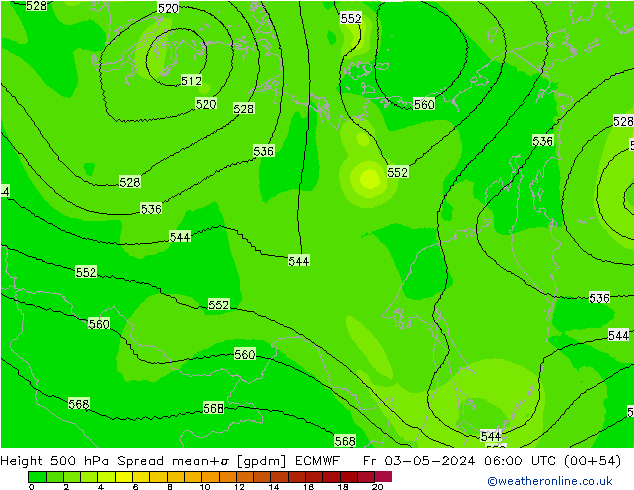 Height 500 hPa Spread ECMWF Sex 03.05.2024 06 UTC