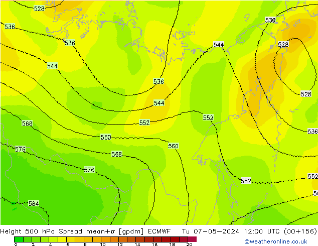 Height 500 hPa Spread ECMWF Út 07.05.2024 12 UTC