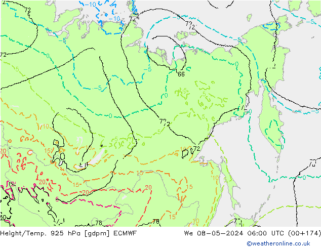 Height/Temp. 925 hPa ECMWF śro. 08.05.2024 06 UTC