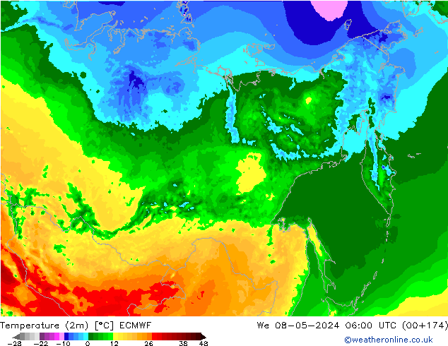 mapa temperatury (2m) ECMWF śro. 08.05.2024 06 UTC