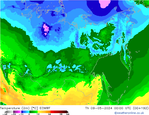 Temperatura (2m) ECMWF gio 09.05.2024 00 UTC