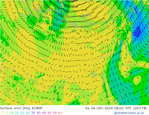 Surface wind ECMWF Sa 04.05.2024 06 UTC