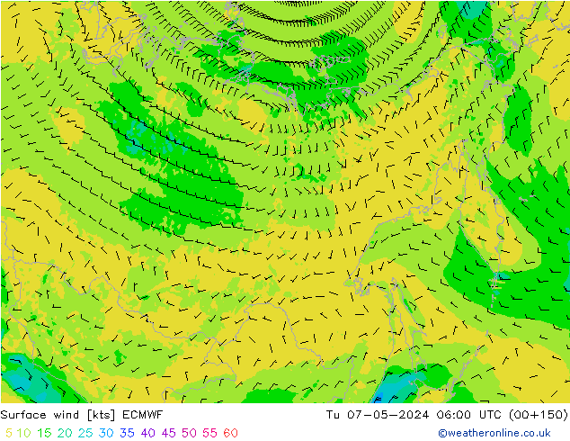 Rüzgar 10 m ECMWF Sa 07.05.2024 06 UTC