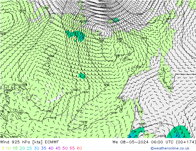 wiatr 925 hPa ECMWF śro. 08.05.2024 06 UTC