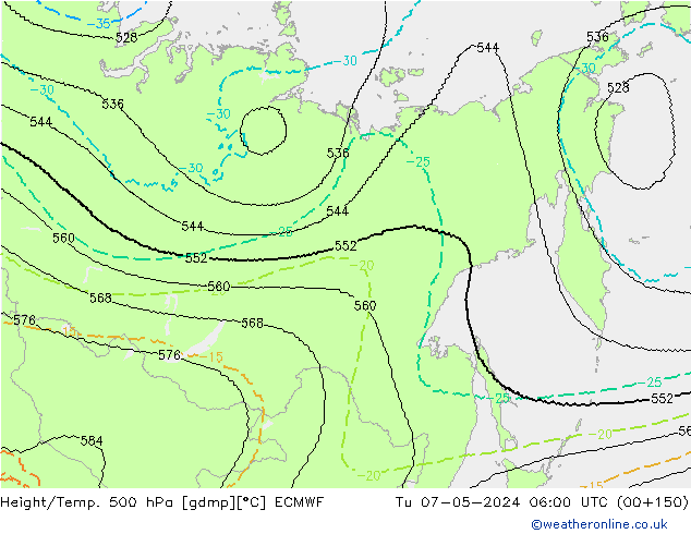 Yükseklik/Sıc. 500 hPa ECMWF Sa 07.05.2024 06 UTC
