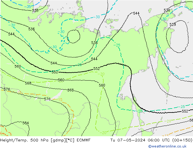 Height/Temp. 500 hPa ECMWF Tu 07.05.2024 06 UTC