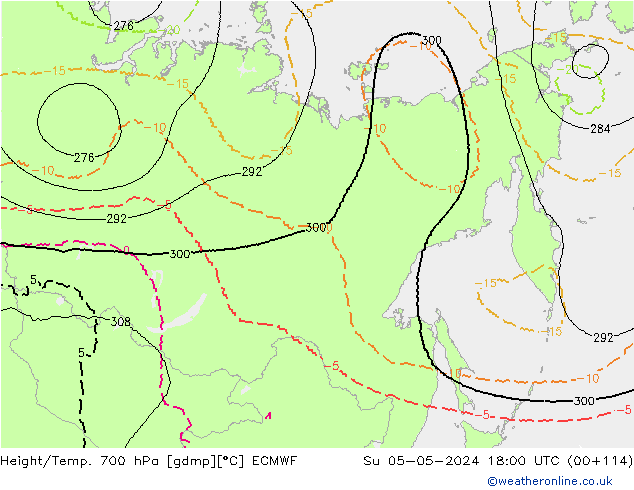 Height/Temp. 700 hPa ECMWF Su 05.05.2024 18 UTC