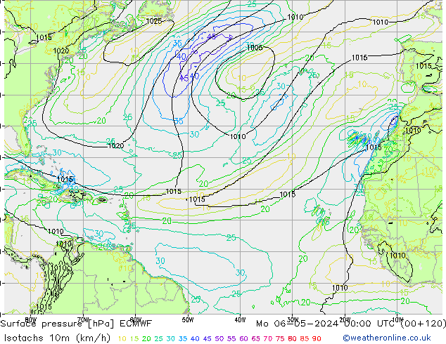 Isotachs (kph) ECMWF  06.05.2024 00 UTC