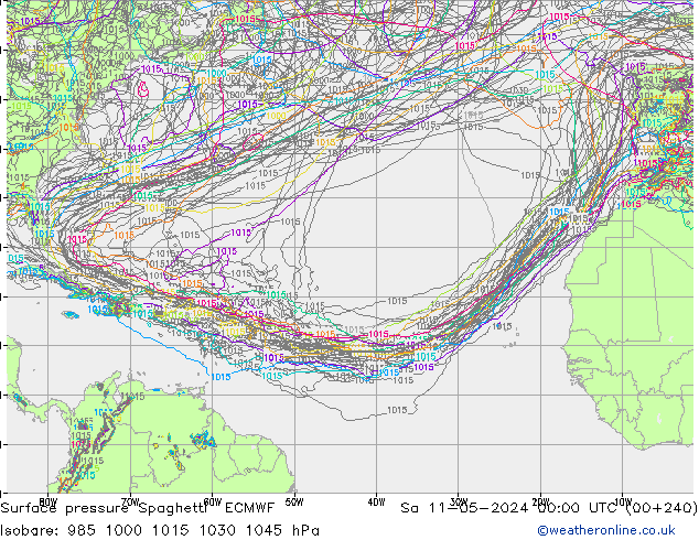 pressão do solo Spaghetti ECMWF Sáb 11.05.2024 00 UTC