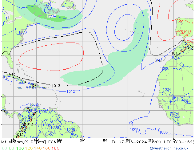 Jet stream/SLP ECMWF Út 07.05.2024 18 UTC