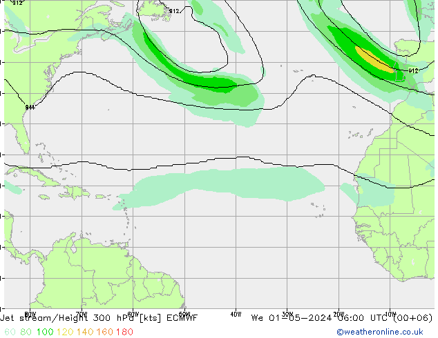 Jet stream ECMWF Qua 01.05.2024 06 UTC