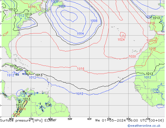 Pressione al suolo ECMWF mer 01.05.2024 06 UTC