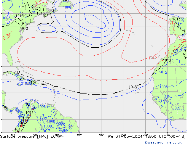 Presión superficial ECMWF mié 01.05.2024 18 UTC