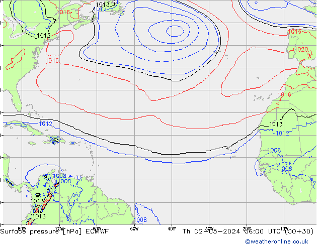 Atmosférický tlak ECMWF Čt 02.05.2024 06 UTC