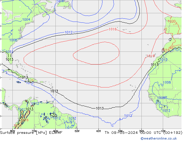 Pressione al suolo ECMWF gio 09.05.2024 00 UTC