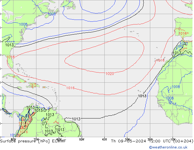 ciśnienie ECMWF czw. 09.05.2024 12 UTC