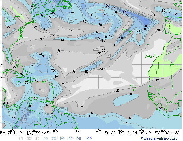 RH 700 hPa ECMWF Fr 03.05.2024 00 UTC