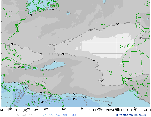 RH 700 hPa ECMWF Sáb 11.05.2024 00 UTC