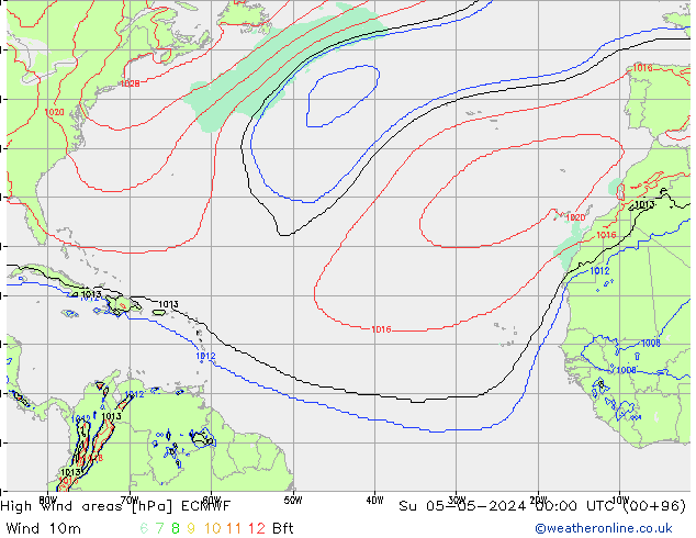 High wind areas ECMWF Su 05.05.2024 00 UTC